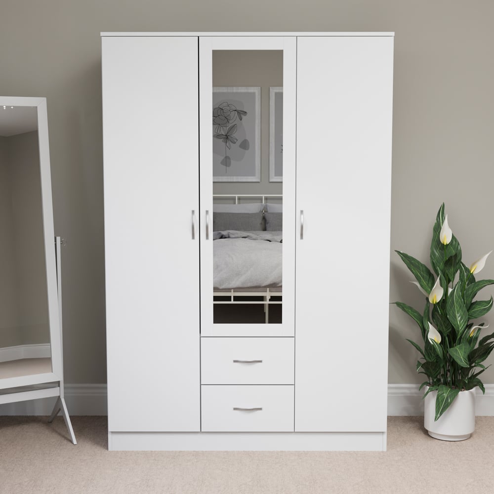 Vida Designs Riano 3 Door 2 Drawer White Mirror Wardrobe Image 3