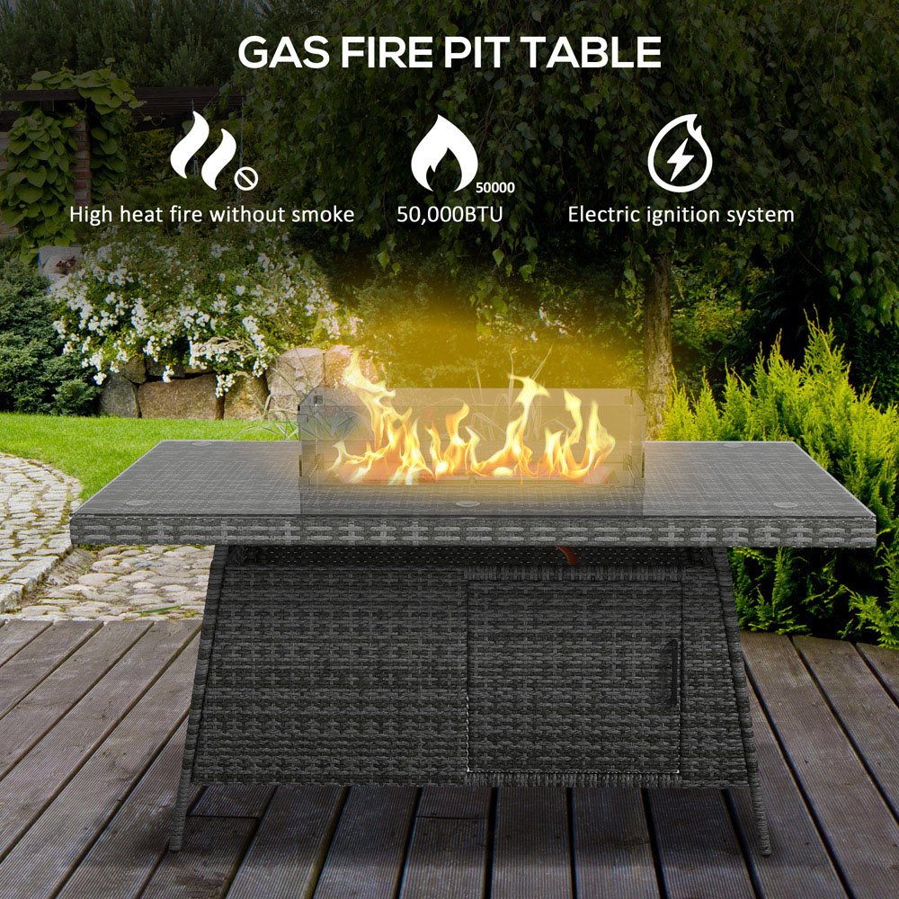 Outsunny Rattan 6 Seater Dining Sets with 50000 BTU Burner Table Grey Image 6
