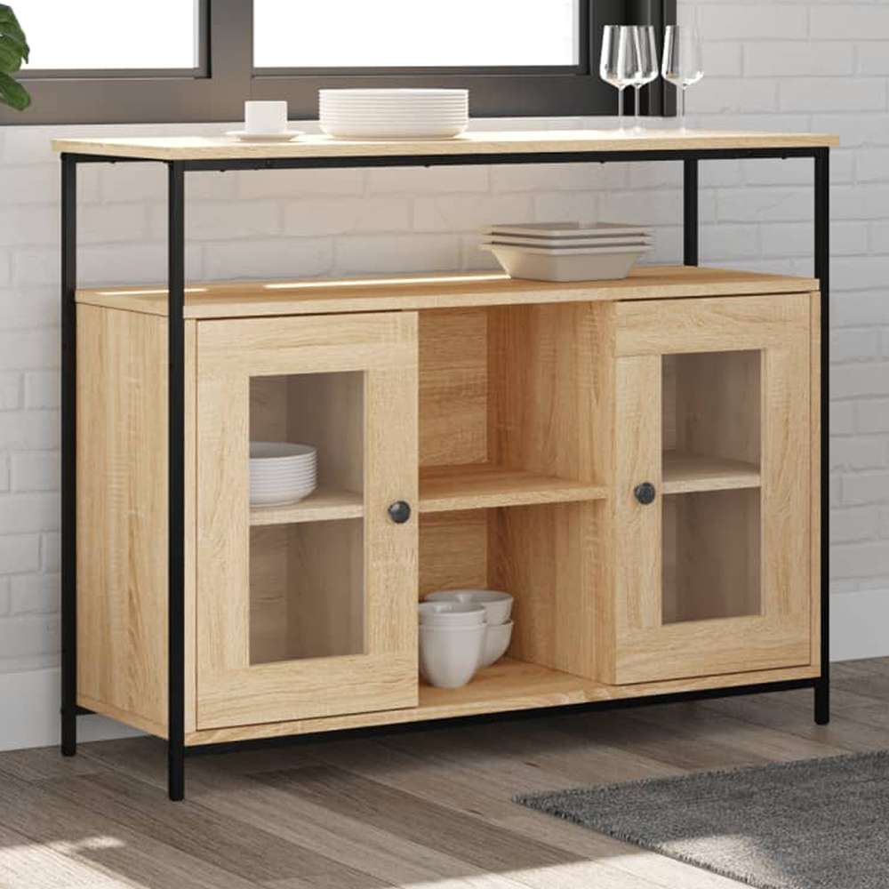 vidaXL 2 Glass Door 3 Shelf Sonoma Oak Wide Sideboard Image 1