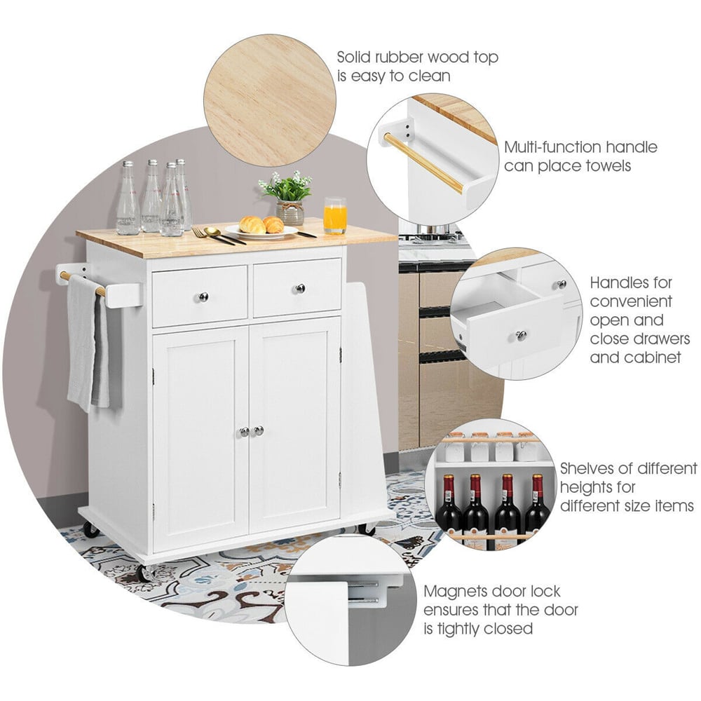 Costway 2 Door 2 Drawer White Kitchen Island Trolley Image 4