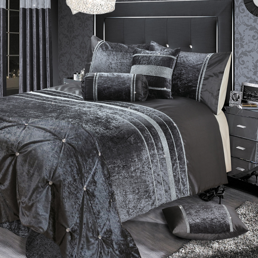 Intimates Rienzo Super King Size Charcoal Diamante Duvet Set Image 1