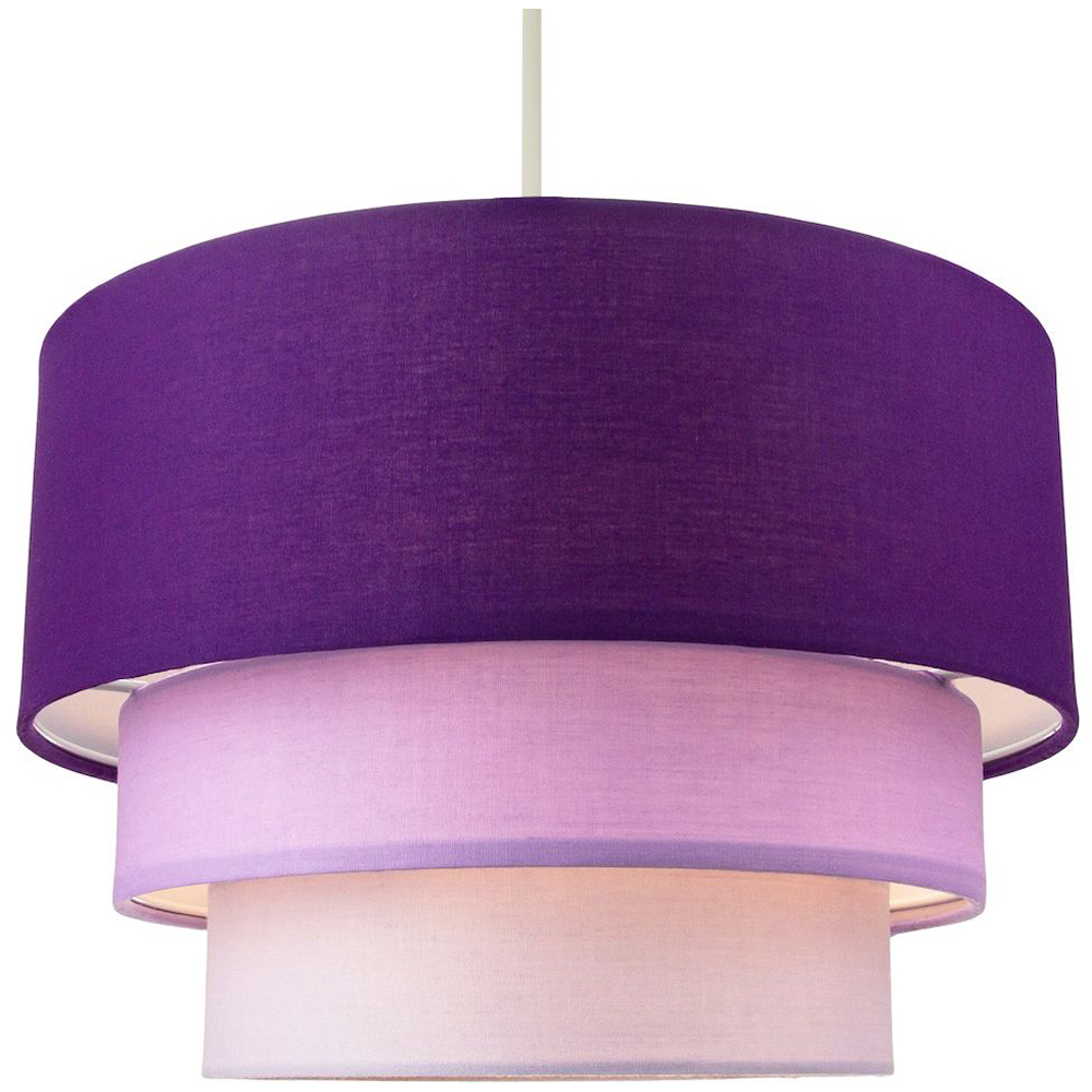 Happy Homewares 3 Tier Purple and Lilac Cotton Round Pendant Shade Image 2