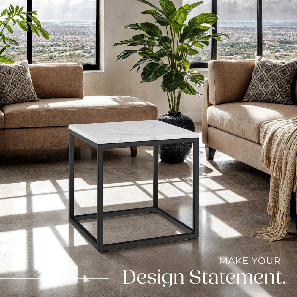 tectake Alysia Black and White Marble Top Square Side Table Image 7