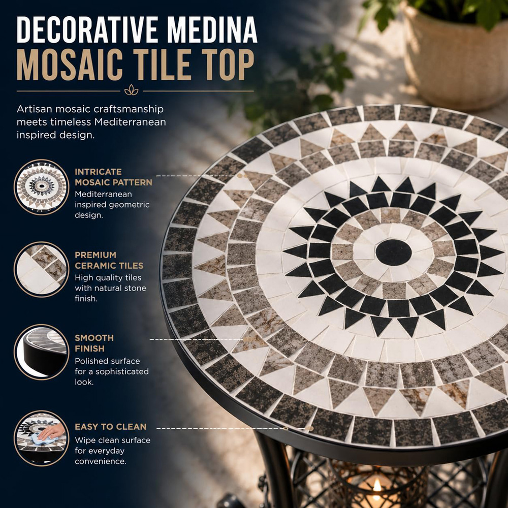 Shatchi Medina 2-in-1 Single Shelf Mosaic Ceramic Tile Top Plant Stand Side Table Image 3