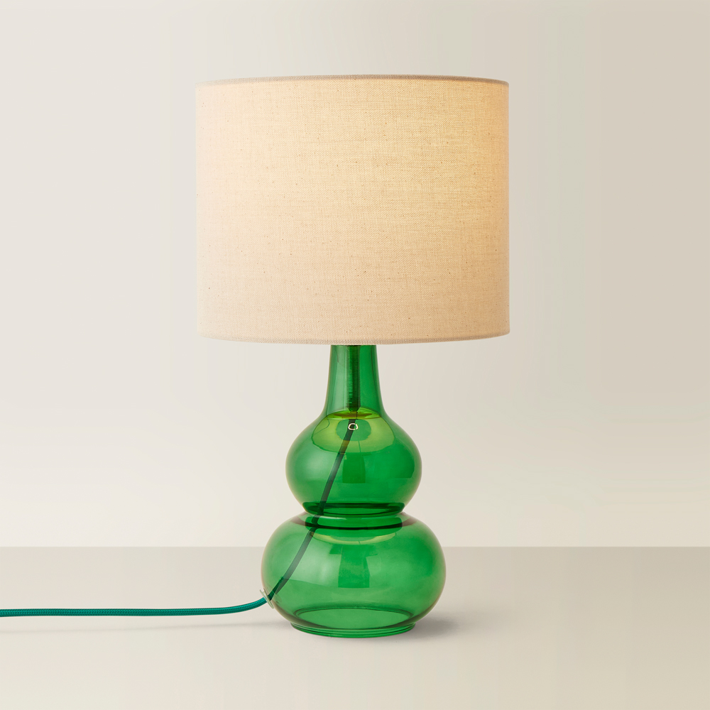 ValueLights Aida Natural Linen Tall Lamp Shade Green Bubble Glass LED Table Lamp Image 5
