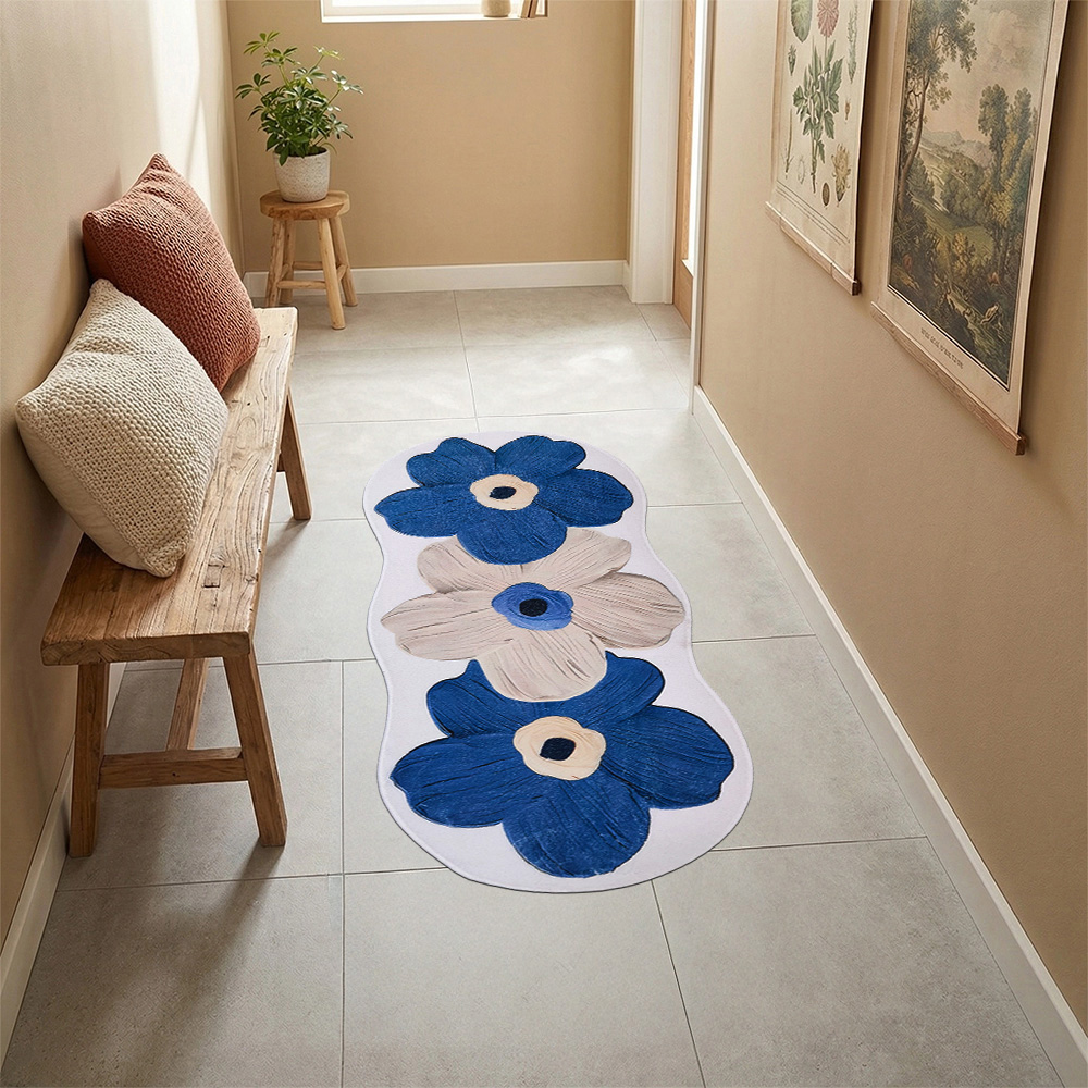 Living and Home Blue Irregular Floral Non-Slip Runner Rug 100 x 40cm Image 2