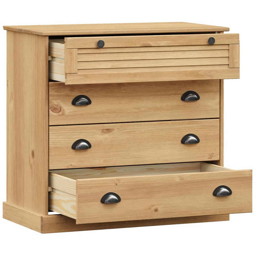 vidaXL Vigo 4 Drawer Brown Solid Pine Wood Chest of Drawers Image 3