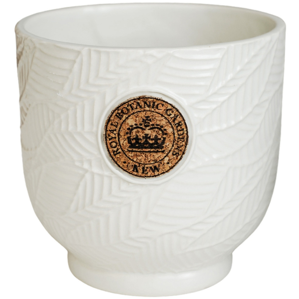 Ivyline Kew Ivory Leaf Embossed Cork Reactive Glaze Indoor Planter 18cm Image 1