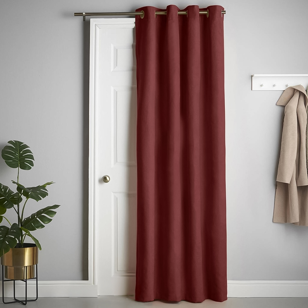 Alan Symonds Red Velvet Chenille Blackout Ring Top Eyelet Curtains 137 x 213cm Image 1