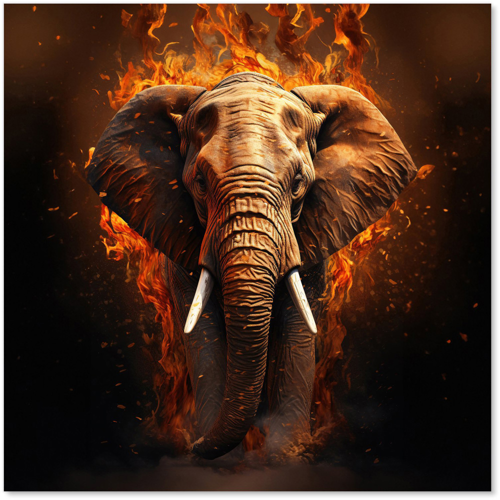 Warren Reed Designer Splashart Elephant and Fire Glass Kitchen Splashback 60 x 60cm Image 2