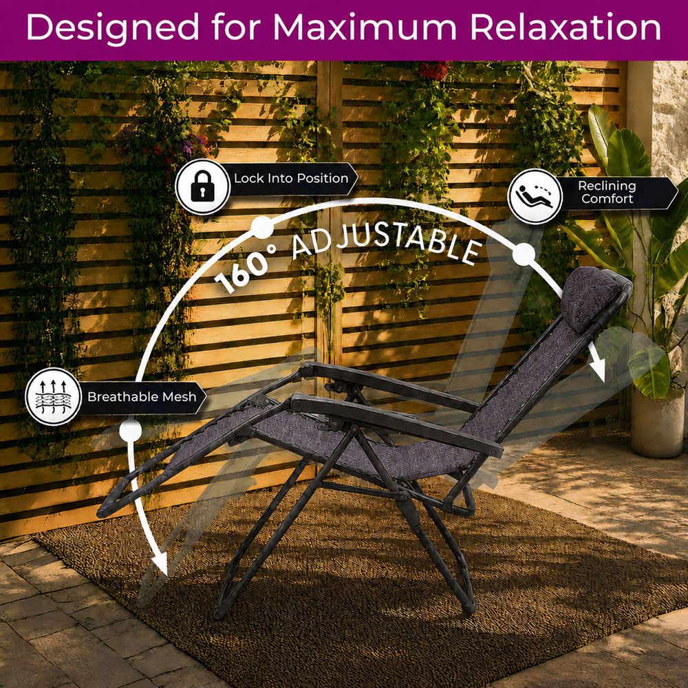 Neo Grey Zero Gravity Foldable Garden Recliner Sun Lounger Set of 2 Image 6