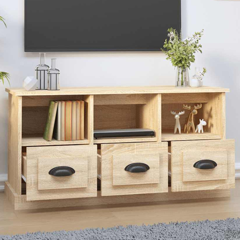 vidaXL 3 Drawer 3 Shelf Sonoma Oak TV Cabinet Image 1