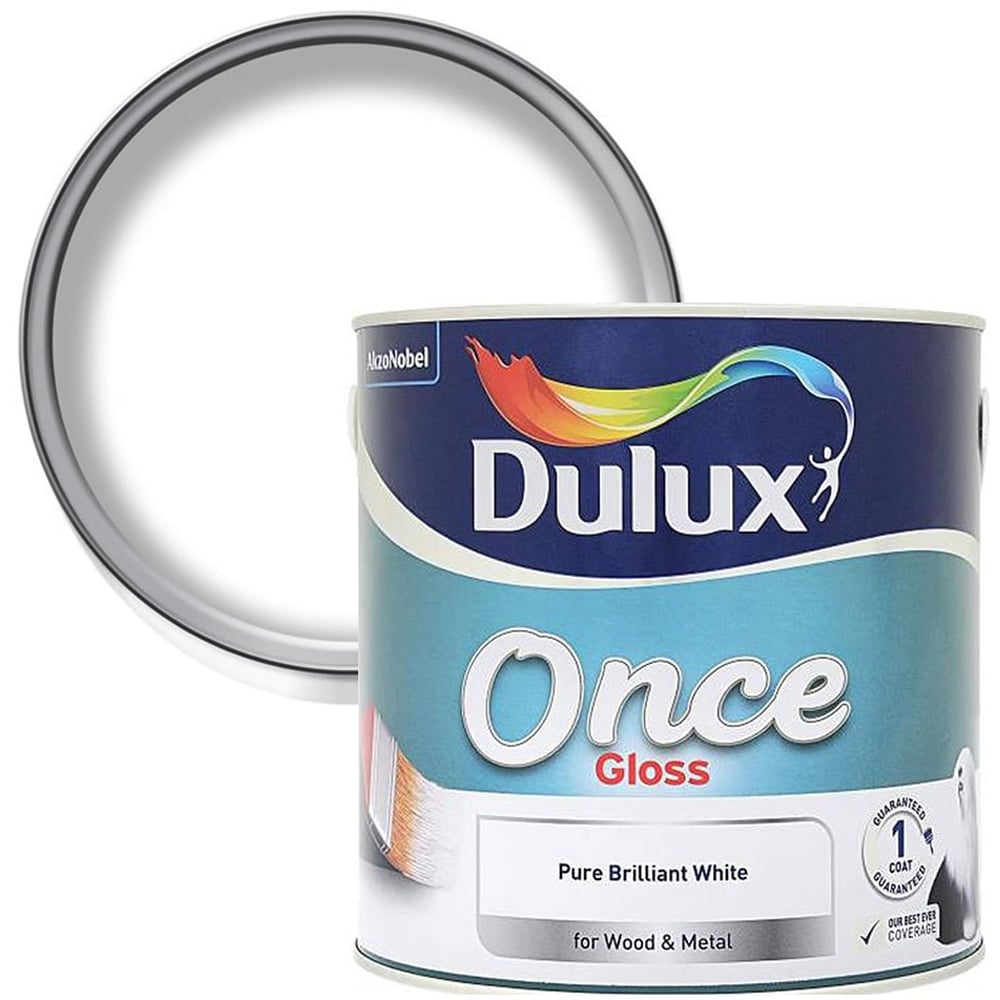 Dulux Once Wood & Metal Pure Brilliant White Gloss Paint 2.5L Image 1