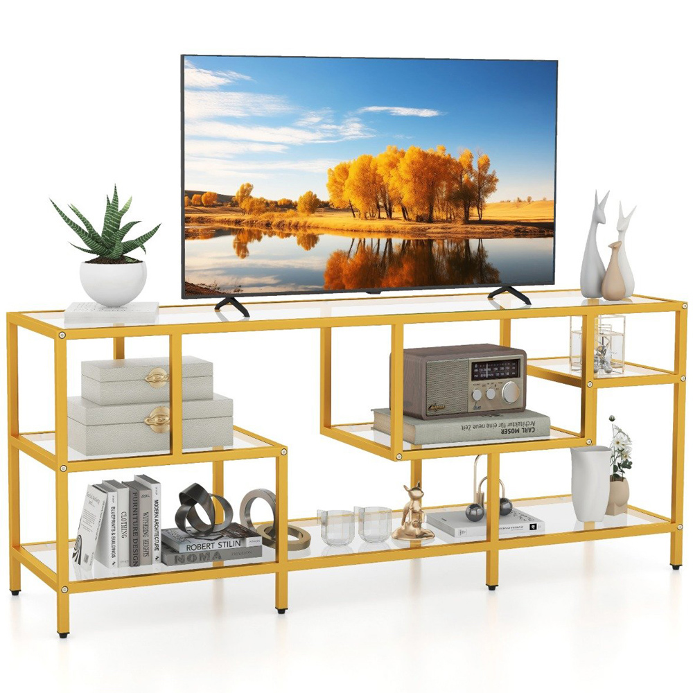 Costway 4 Shelf Golden TV Unit Image 2