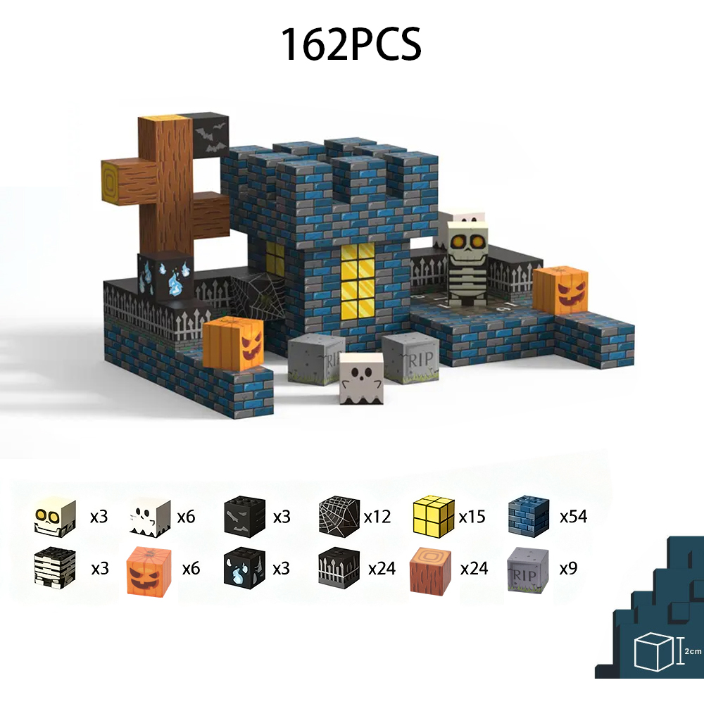 H&O Direct 162 Piece Halloween Cemetery Party Magnetic Building Block Cube Set Image 7