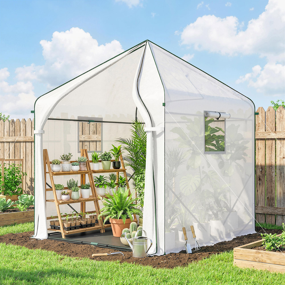 Outsunny White Polytunnel 5.2 x 5.2ft Walk In Greenhouse Image 3