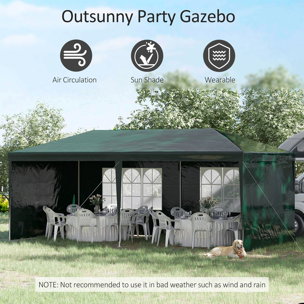 Outsunny 6 x 3m Green Party Tent with Windows and Side Panels Image 4