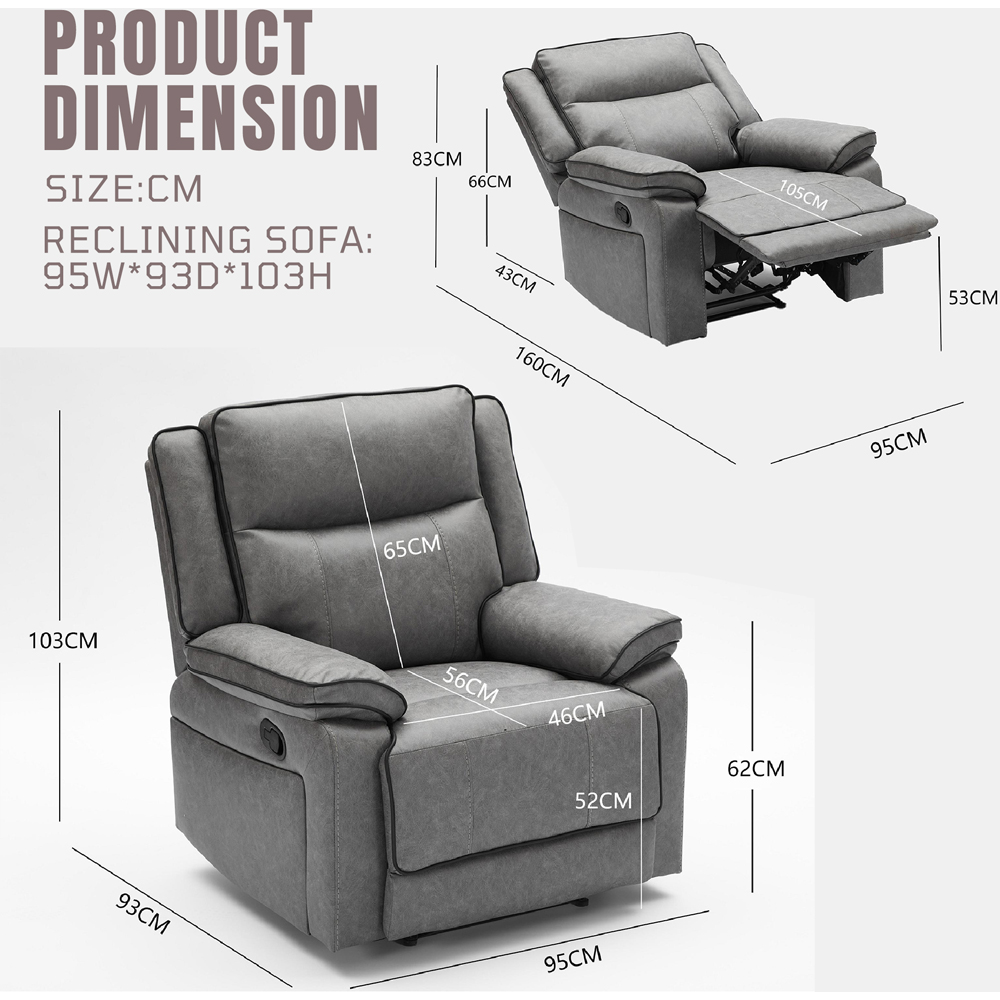Furniture One 2 Seater Grey Manual Sectional Recliner Couches Sofa Set Image 8