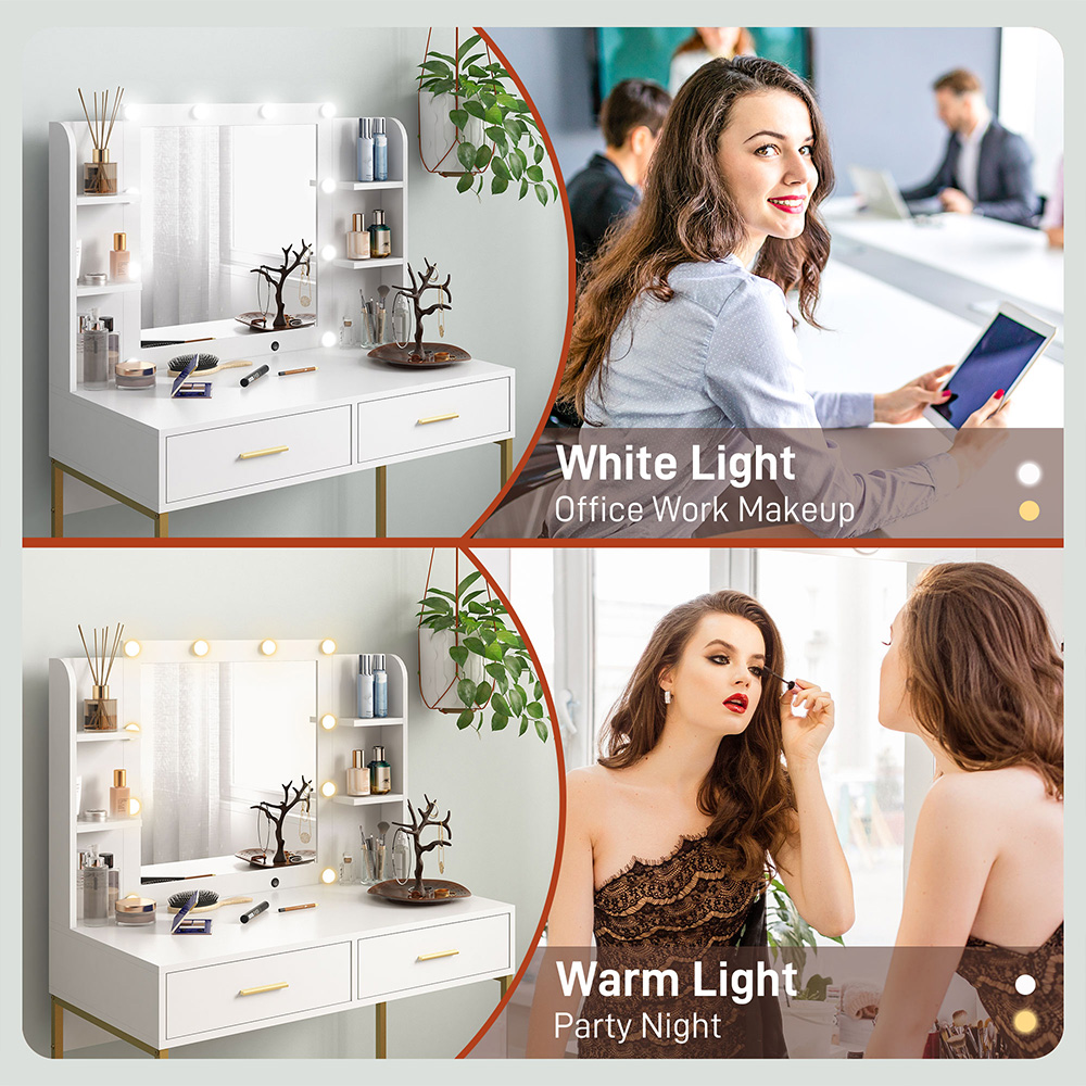 Portland White Vanity Dressing Table Set with Mirror Image 4