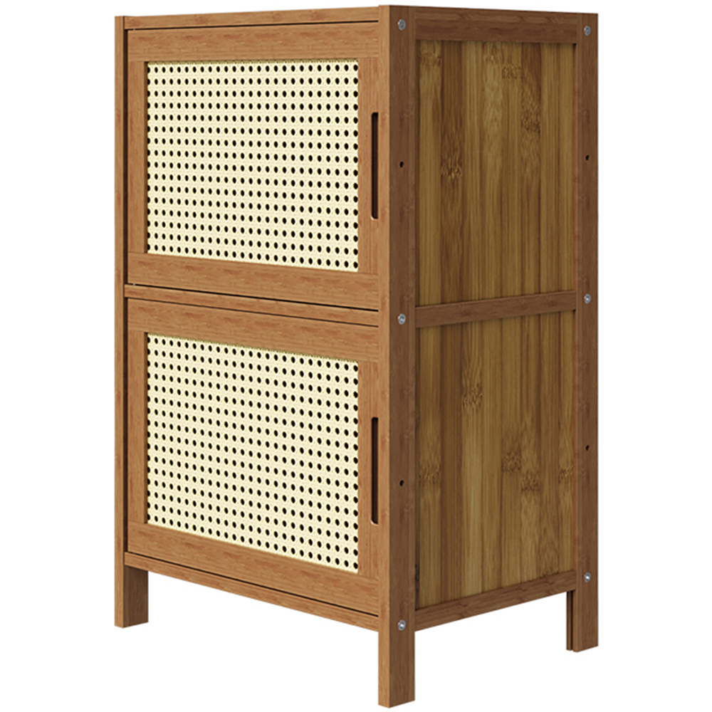 Living and Home 2 Door Natural Wooden Rattan Bedside Table Image 2