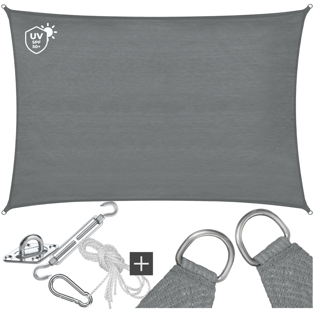 tectake Sonny Grey Water-Resistant Sun Shade Sail 300 x 400cm Image 2