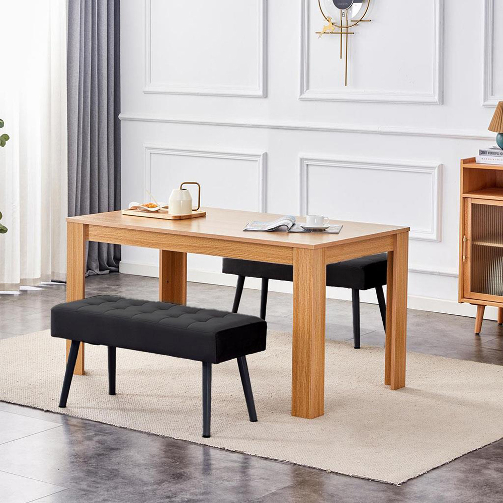 Portland 2 Seater Velvet Wooden Dining Set with Bench Oak Effect and Black Image 5