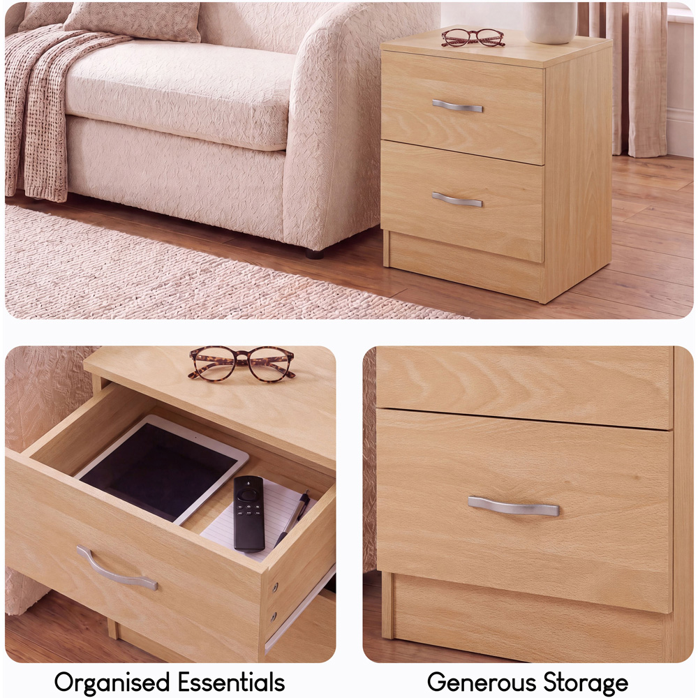 Vida Designs Riano 2 Drawer Pine Melamine Finish Bedside Table Set of 2 Image 6