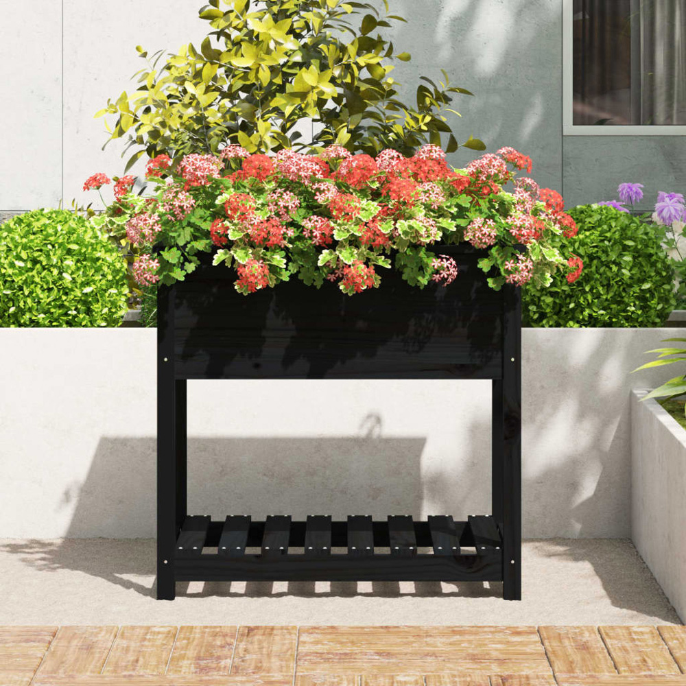 vidaXL Black Solid Pine Wood Garden Planter with Shelf 82.5 x 54 x 81cm Image 2