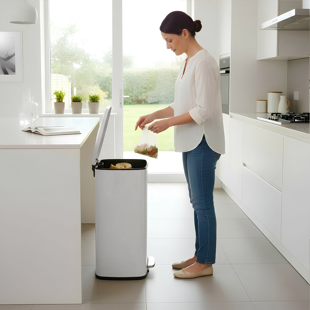 Harbour Housewares White Square Stainless Steel Kitchen Pedal Bin 50L Image 3