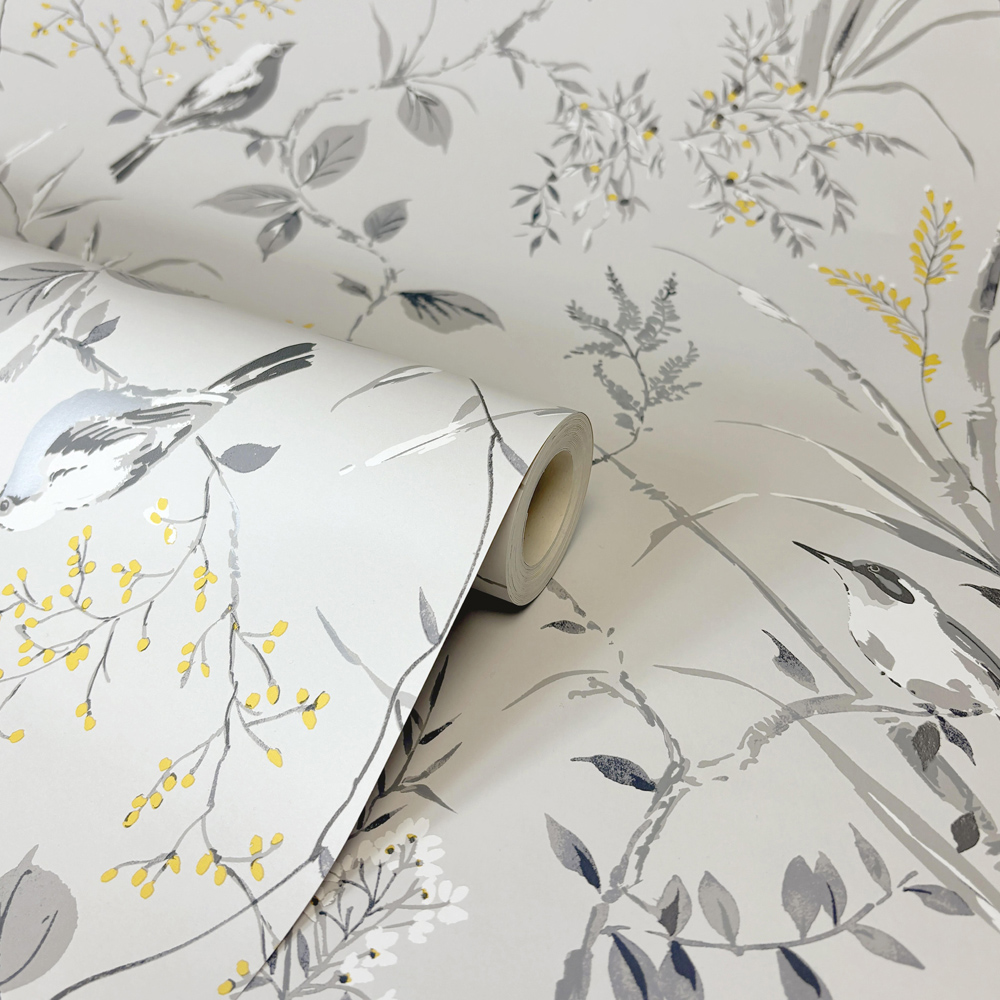 Crown Mariko Floral Grey and Yellow Wallpaper Image 2