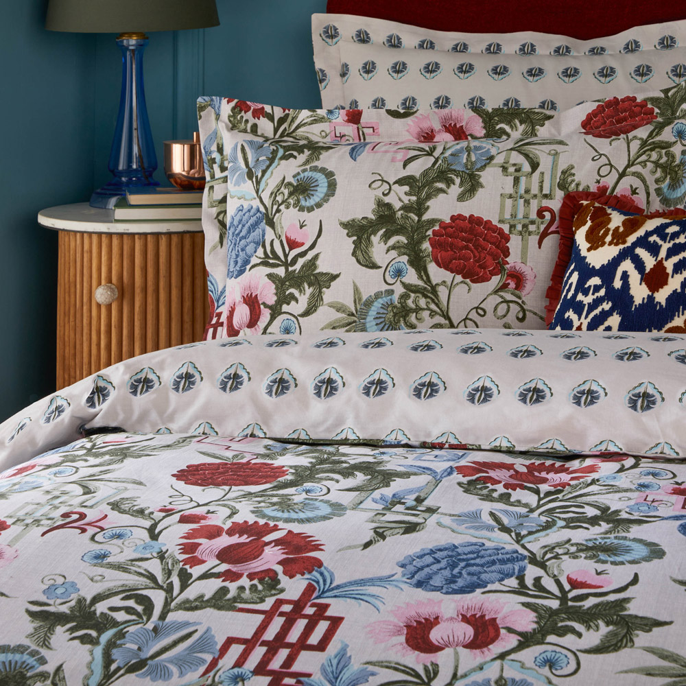 Seventy Three Ishana Double Redcurrent and French Blue Reversible Floral Duvet Set Image 2
