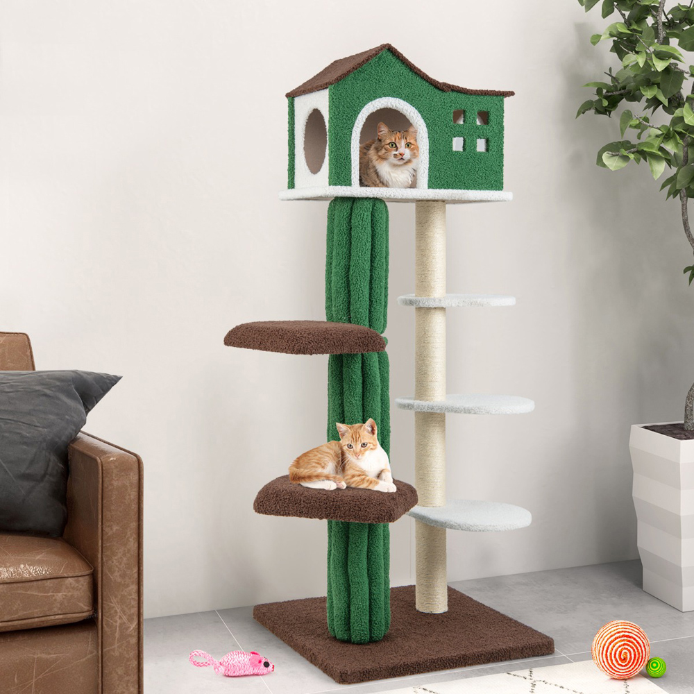 Costway 7 Tier Green Cat Tree Tower with Sisal Scratching Posts Image 2