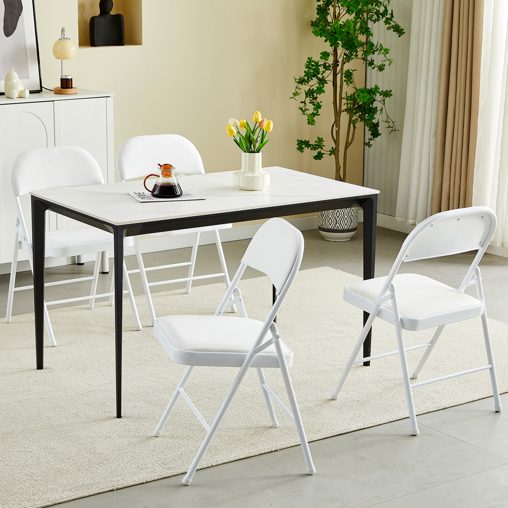 Set of 4 White Padded Folding Metal Dining Chairs Image 5