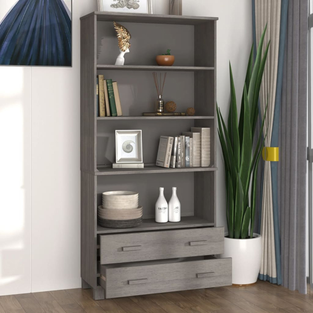 vidaXL 2 Drawer 4 Shelf Grey Solid Pine Wood Highboard Image 1