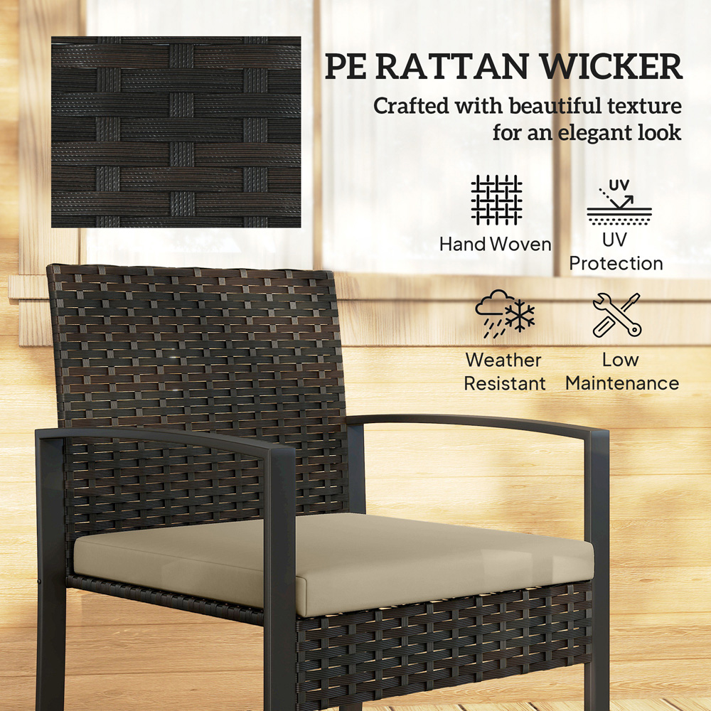 Outsunny 2 Seater Khaki PE Rattan Bistro Set with Cushion Image 7