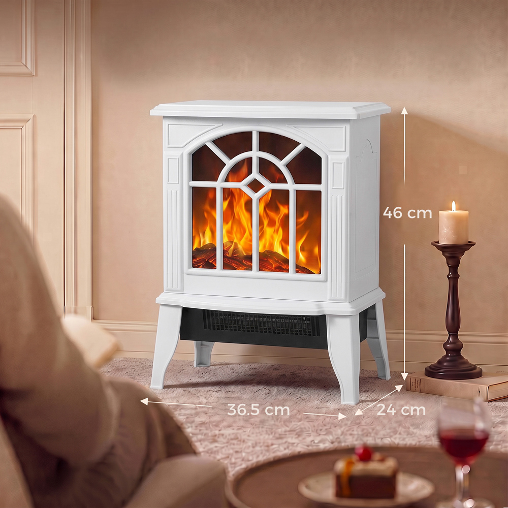HOMCOM White Freestanding Electric Fireplace Log Burner with LED Flame Effect Image 8