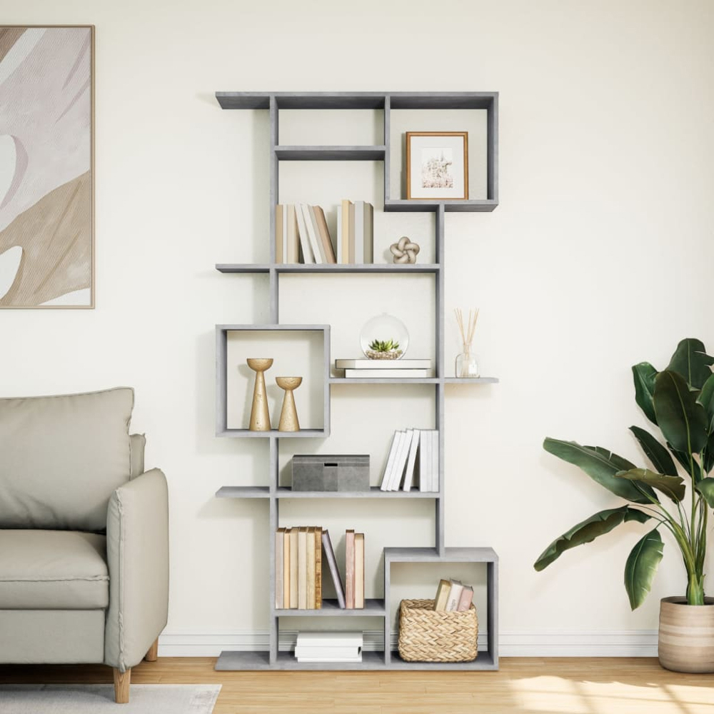 vidaXL 9 Shelf Concrete Grey Bookcase Image 9