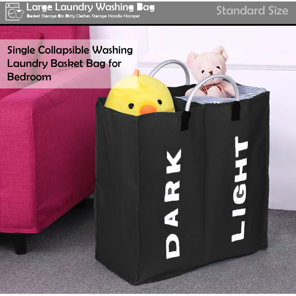 ATEK Double Compartment Black Collapsible Laundry Basket Image 2