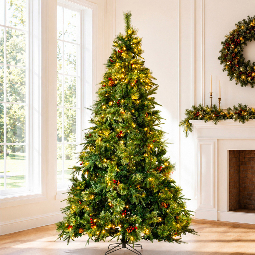 Abrihome 350 Warm White LED Pre-Lit Artificial Christmas Tree with Berries and Pinecones 6.5ft Image 2
