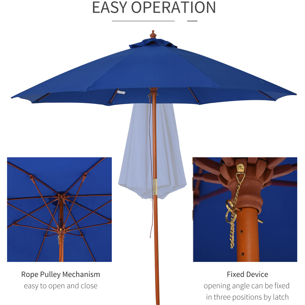 Outsunny Blue Wooden Garden Parasol with Top Vent 2.5m Image 4