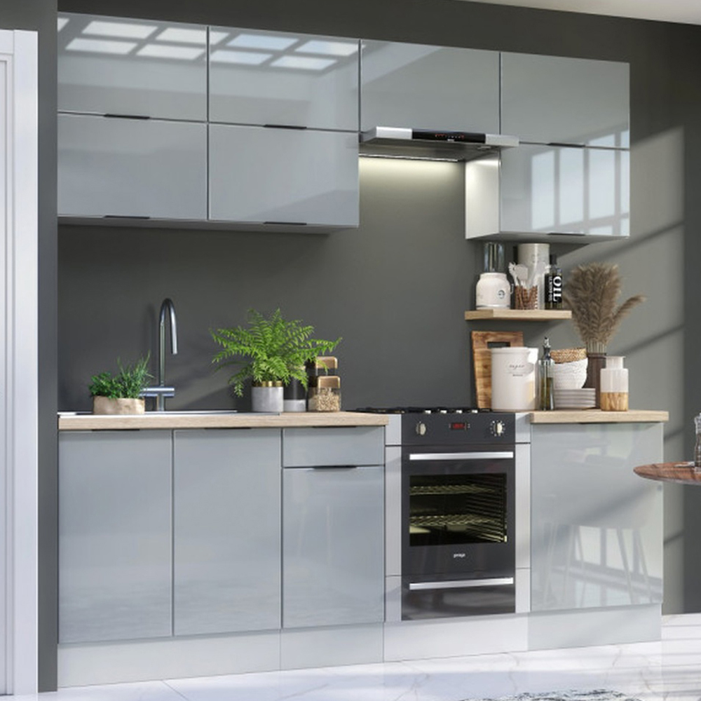 Impact Furniture Star Light Grey Gloss Kitchen Cabinet Set of 10 Image 1