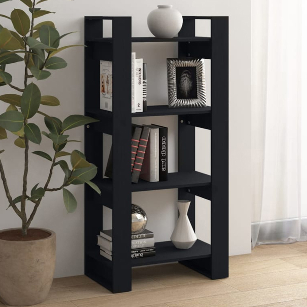 vidaXL 4 Shelf Black Solid Wood Bookcase Image 1