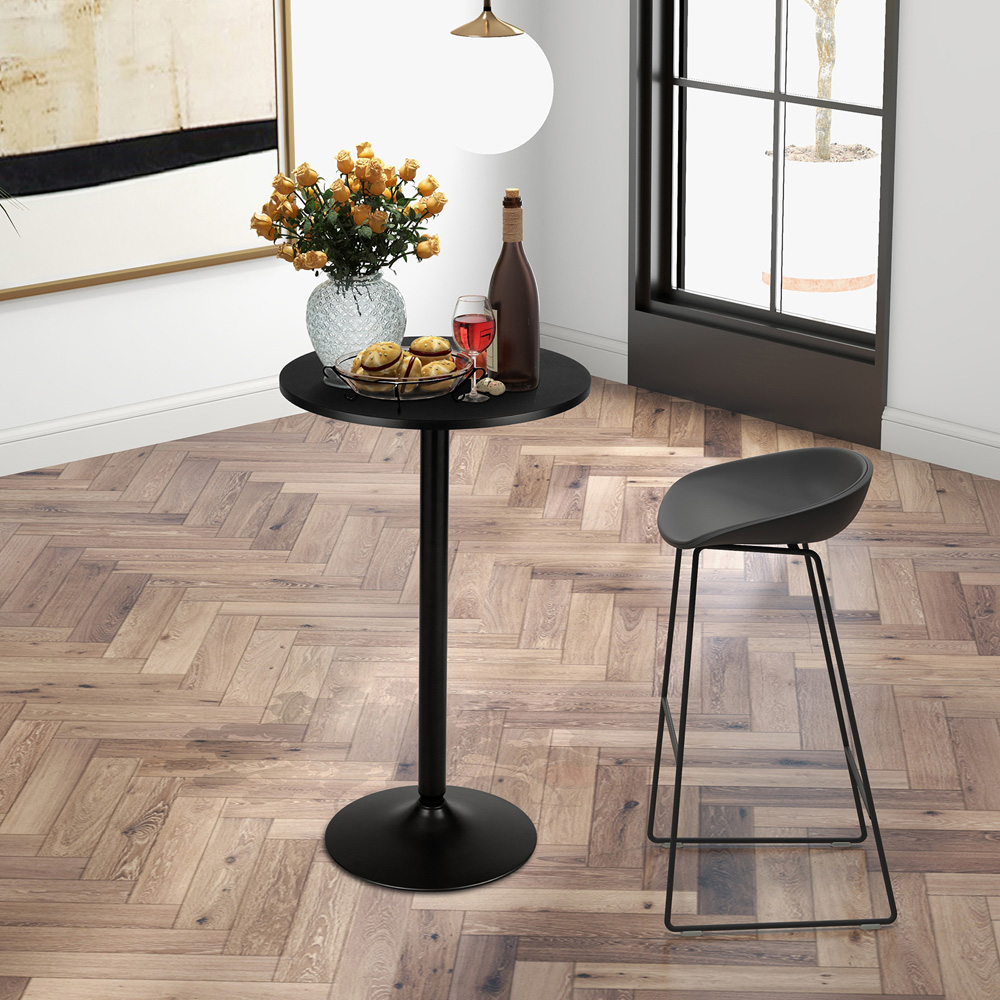 Costway Black Round Top Modern Bar Table Image 4
