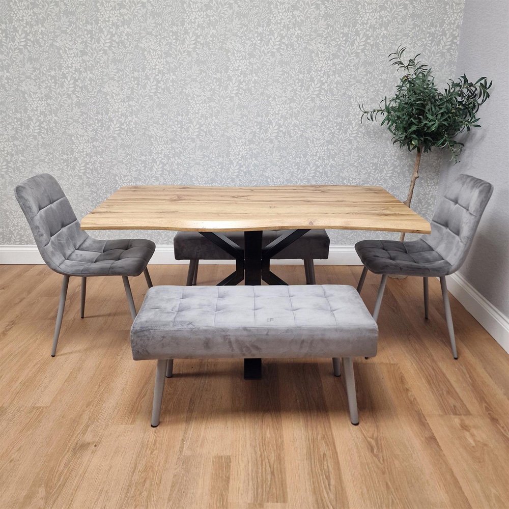 Kosy Koala 6 Seater Velvet Wooden Rectangle Dining Set with Bench Grey Image 8