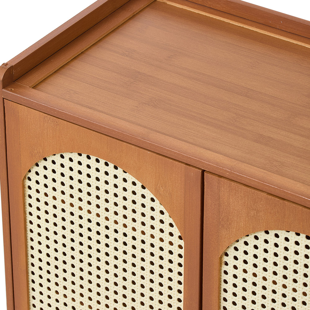 Living and Home 2 Door Single Open Shelf Brown Rattan Tall Shoe Cabinet Image 4