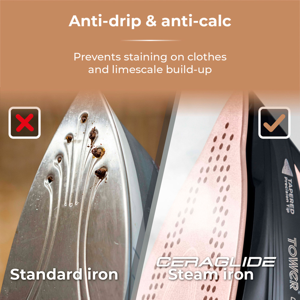Tower CeraGlide Rose Gold Cord and Cordless Steam Iron 2400W Image 9