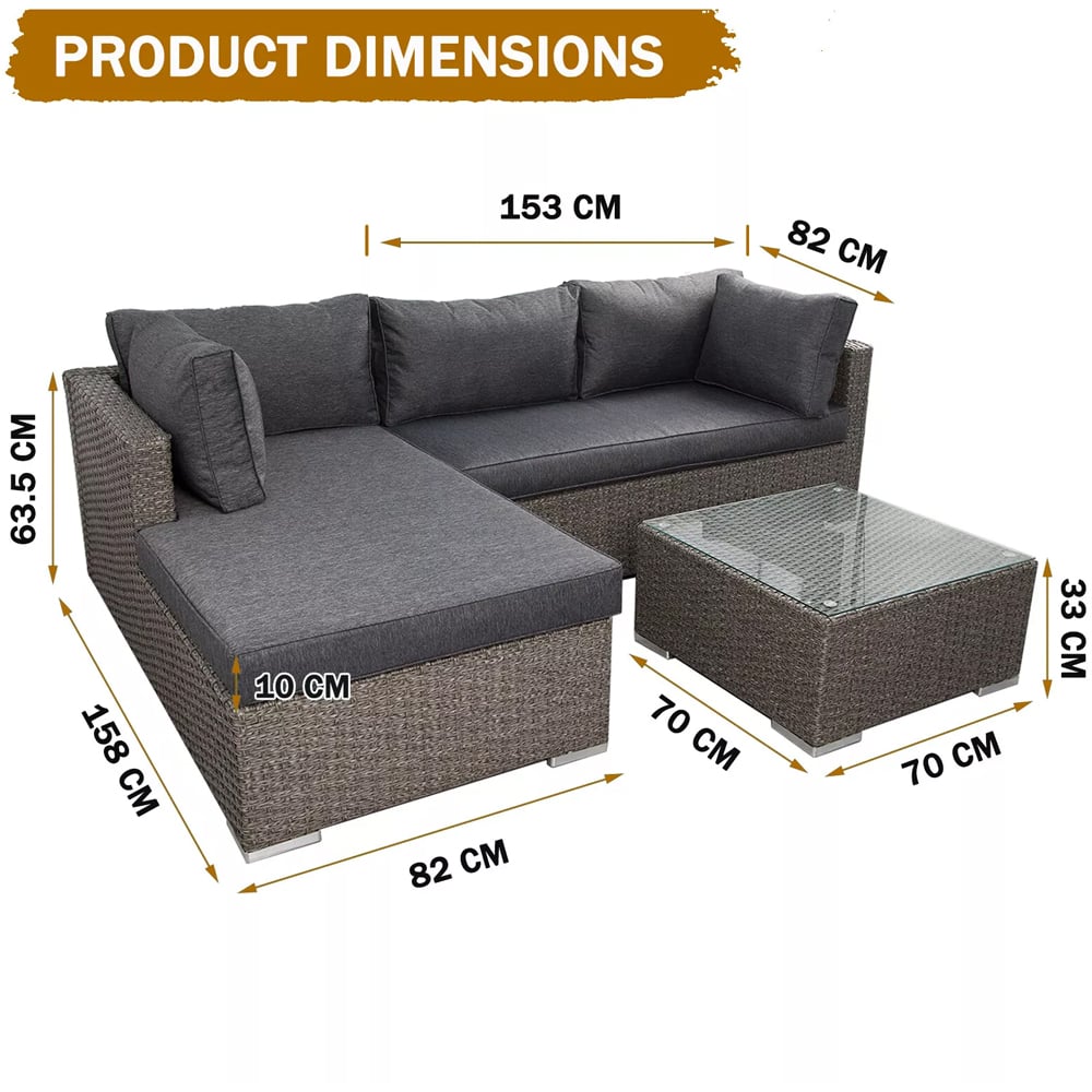 Furniture One 3 Seater Grey Rattan L Shape Corner Sofa Set Image 9