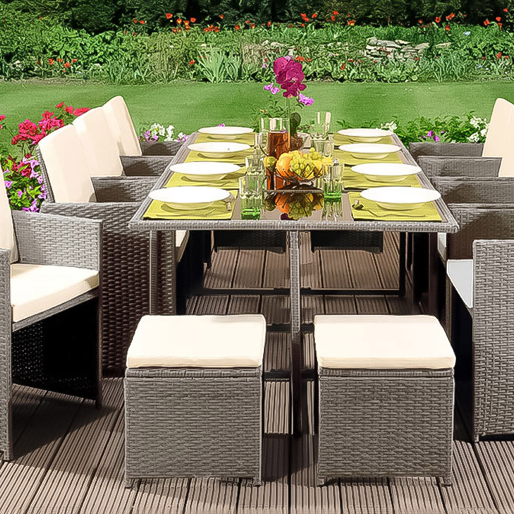 Brooklyn 12 Seater Rattan Cube Garden Dining Set with Cover Light Grey Image 2