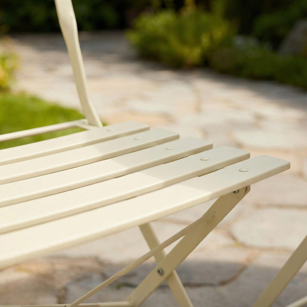 Home Source Clifton 2 Seater Cream Metal Folding Bistro Set Image 3