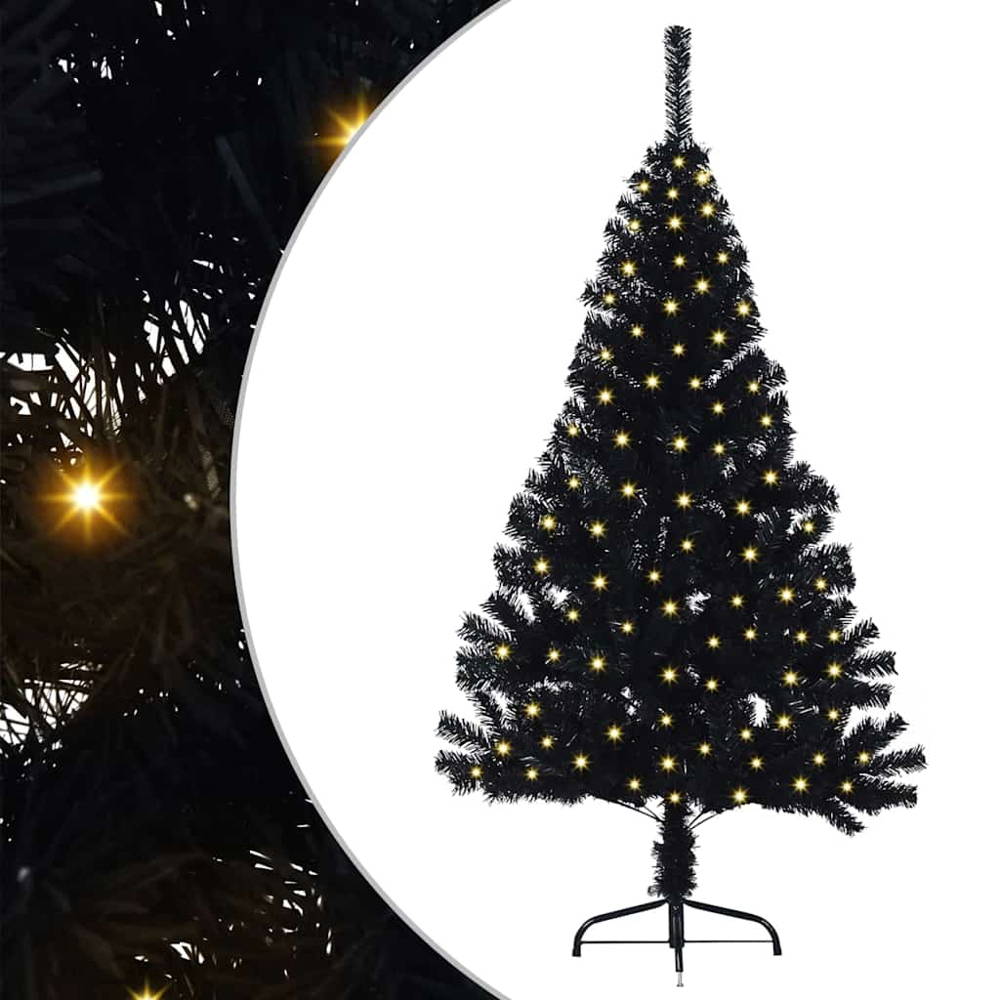 vidaXL Pre-Lit Black Artificial Christmas Tree 5ft Image 2